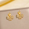 Wholesale Jewelry Copper Real Gold Plated Inlaid Zircon Women's Four Leaf Clover And Heart Shape Earrings