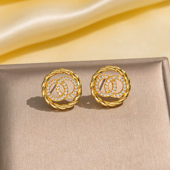 Wholesale Jewelry Copper Real Gold Plated Inlaid Zircon Women's Four Leaf Clover And Heart Shape Earrings