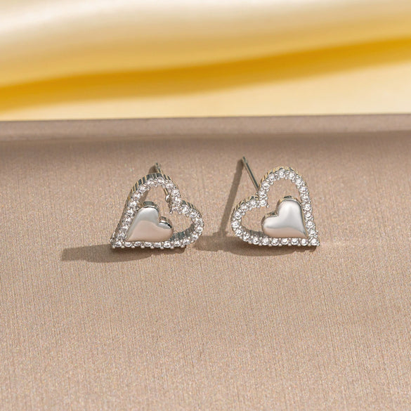 Wholesale Jewelry Copper Real Gold Plated Inlaid Zircon Women's Four Leaf Clover And Heart Shape Earrings