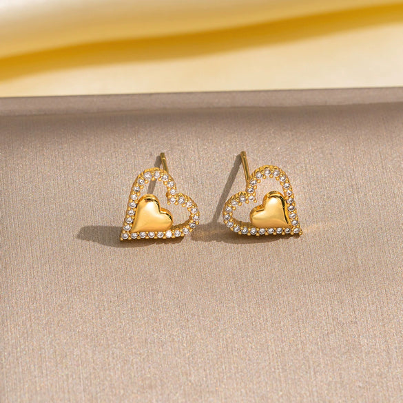 Wholesale Jewelry Copper Real Gold Plated Inlaid Zircon Women's Four Leaf Clover And Heart Shape Earrings