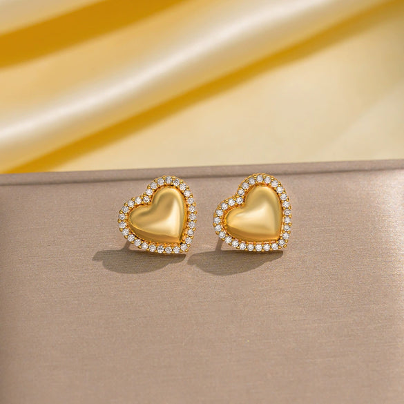 Wholesale Jewelry Copper Real Gold Plated Inlaid Zircon Women's Four Leaf Clover And Heart Shape Earrings