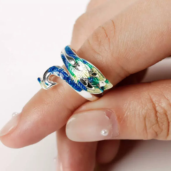 Wholesale Jewelry Copper Ring Fashion Classic With Blue Peacock Animals Zodiac Pattern And Electroplating Treatment
