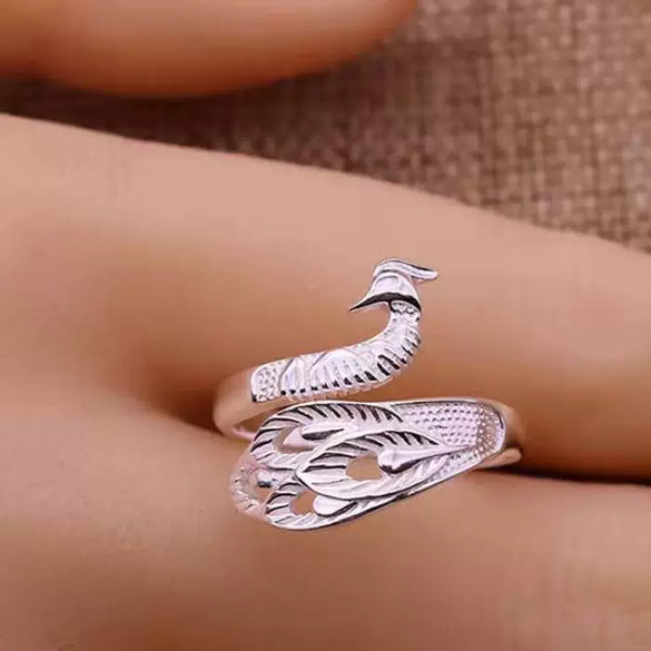 Wholesale Jewelry Copper Ring Fashion Classic With Blue Peacock Animals Zodiac Pattern And Electroplating Treatment