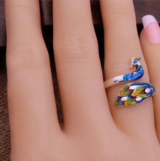 Wholesale Jewelry Copper Ring Fashion Classic With Blue Peacock Animals Zodiac Pattern And Electroplating Treatment