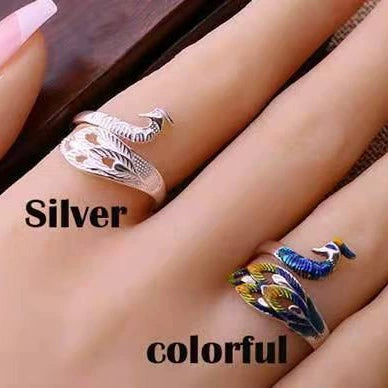 Wholesale Jewelry Copper Ring Fashion Classic With Blue Peacock Animals Zodiac Pattern And Electroplating Treatment