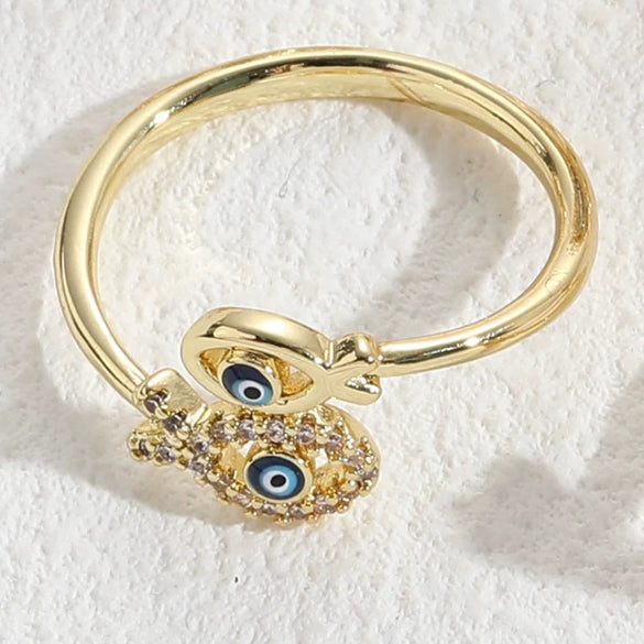 Wholesale Jewelry Copper Ring With Geometric Devil's Eye Electroplating For Women