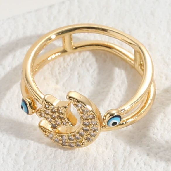 Wholesale Jewelry Copper Ring With Geometric Devil's Eye Electroplating For Women