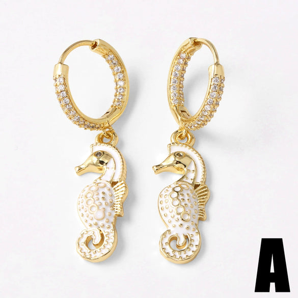 Wholesale Jewelry Copper Seahorse Zodiac Animal Style Electroplated Earrings Unisex