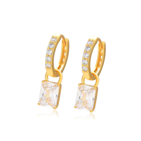 Wholesale Jewelry Copper Set Zircon Geometric Square Earrings Electroplating For Women
