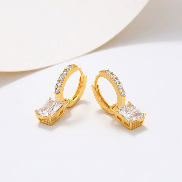 Wholesale Jewelry Copper Set Zircon Geometric Square Earrings Electroplating For Women