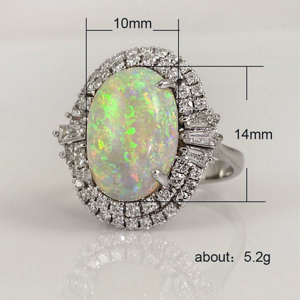 Wholesale Jewelry Copper Silver Inlaid Zircon Artificial Opal Geometric Ring For Women