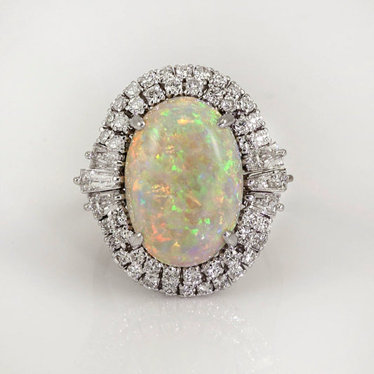 Wholesale Jewelry Copper Silver Inlaid Zircon Artificial Opal Geometric Ring For Women