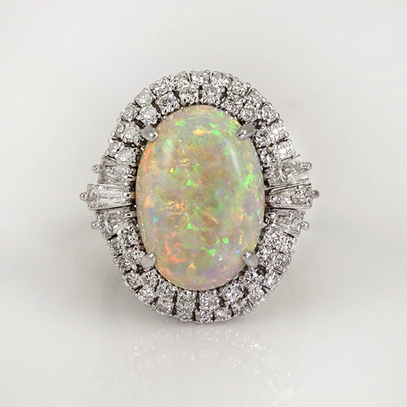 Wholesale Jewelry Copper Silver Inlaid Zircon Artificial Opal Geometric Ring For Women