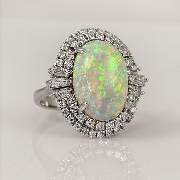 Wholesale Jewelry Copper Silver Inlaid Zircon Artificial Opal Geometric Ring For Women