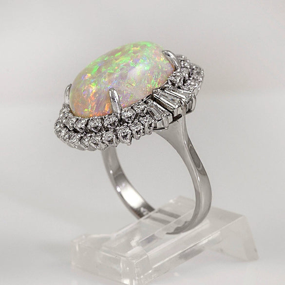 Wholesale Jewelry Copper Silver Inlaid Zircon Artificial Opal Geometric Ring For Women
