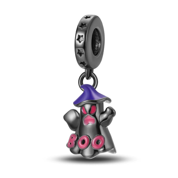 Wholesale Jewelry Copper Silver Plated Halloween Luminous Black Ghost Pendant Beads For Diy Bracelet Necklace With Dripping Oil Design