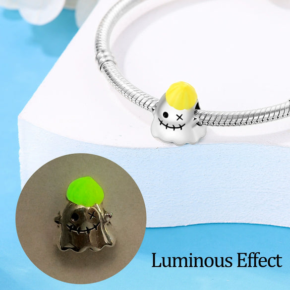 Wholesale Jewelry Copper Silver Plated Halloween Luminous Black Ghost Pendant Beads For Diy Bracelet Necklace With Dripping Oil Design