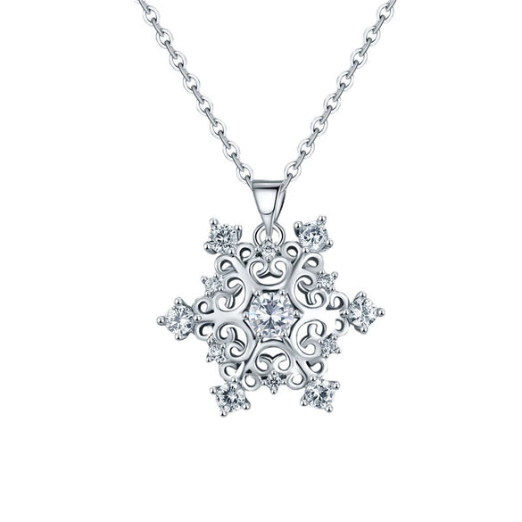 Wholesale Jewelry Copper Snowflake Pendant Necklace With Diamond And Geometric Design For Women