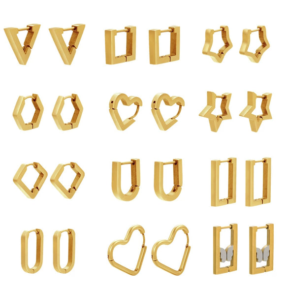 Wholesale Jewelry Copper Stainless Steel Geometric Love Hexagonal Triangle Electroplated Women's Earrings