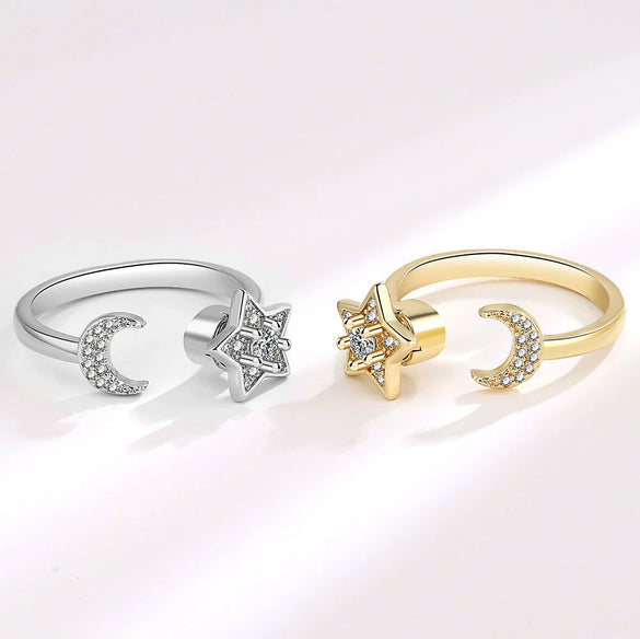 Wholesale Jewelry Copper Starmoon Geometric Rotating Opening Ring For Women With Electroplating