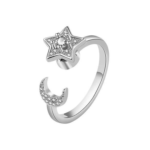 Wholesale Jewelry Copper Starmoon Geometric Rotating Opening Ring For Women With Electroplating