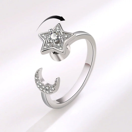 Wholesale Jewelry Copper Starmoon Geometric Rotating Opening Ring For Women With Electroplating