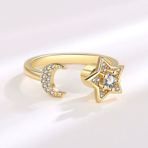 Wholesale Jewelry Copper Starmoon Geometric Rotating Opening Ring For Women With Electroplating