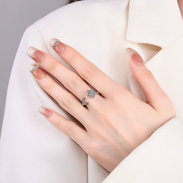 Wholesale Jewelry Copper Starmoon Geometric Rotating Opening Ring For Women With Electroplating