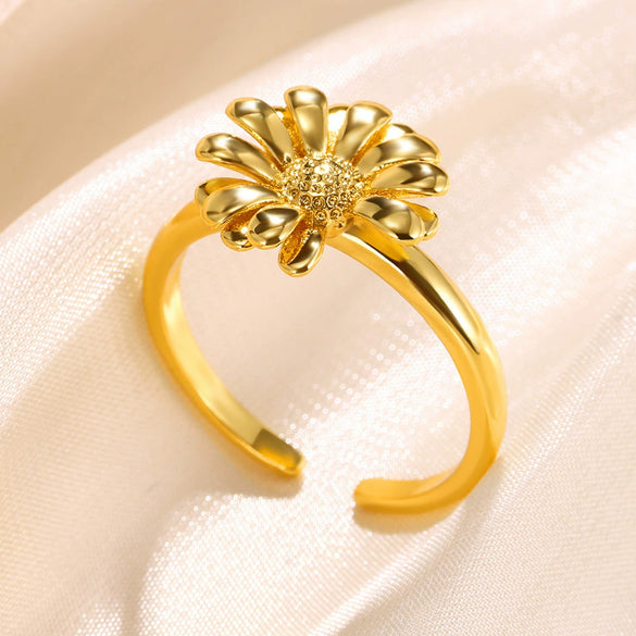 Wholesale Jewelry Copper Sunflower Daisy Flower Ring Electroplated For Women