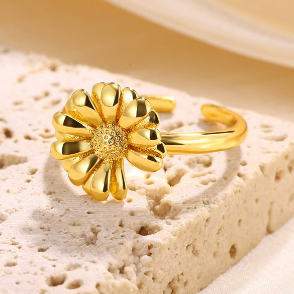 Wholesale Jewelry Copper Sunflower Daisy Flower Ring Electroplated For Women