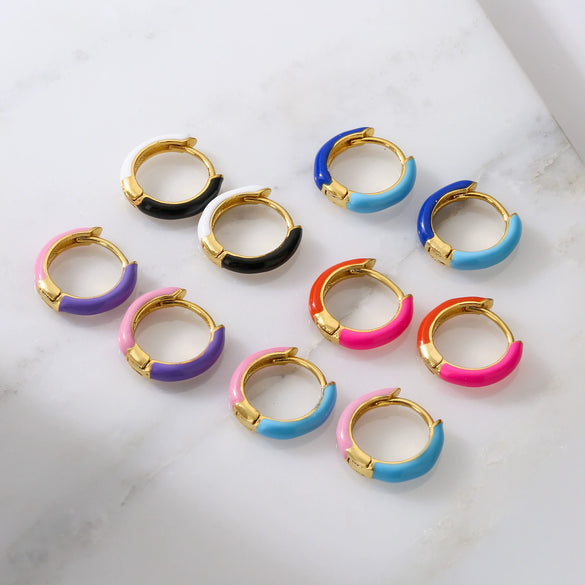 Wholesale Jewelry Copper Sweet Geometric Dripping Oil Goldplated Women's Earrings