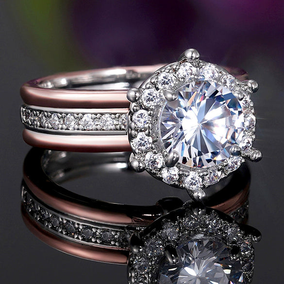 Wholesale Jewelry Copper Twocolor Zircon Engagement Ring Geometric Style