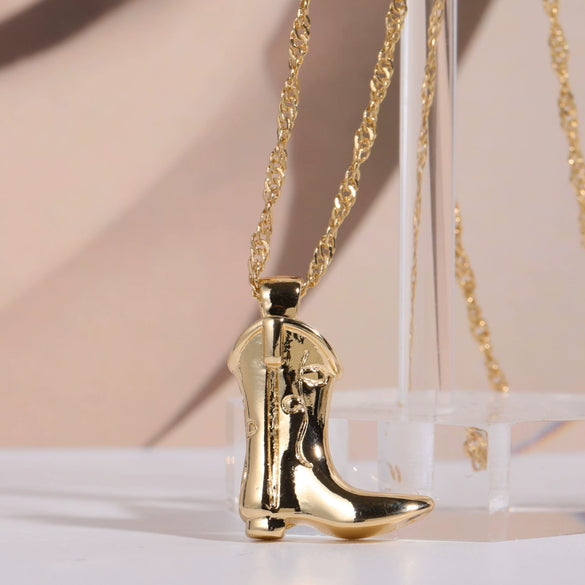 Wholesale Jewelry Copper Western Cowboy Boots Geometric French Retro Water Wave Chain Necklace