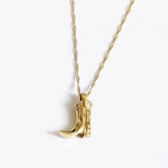 Wholesale Jewelry Copper Western Cowboy Boots Geometric French Retro Water Wave Chain Necklace