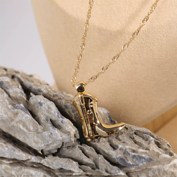 Wholesale Jewelry Copper Western Cowboy Boots Geometric French Retro Water Wave Chain Necklace
