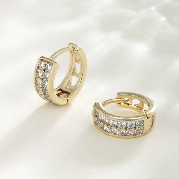 Wholesale Jewelry Copper Zinc Alloy Geometric Double Row Inlaid Zircon Earrings For Women Electroplating Style