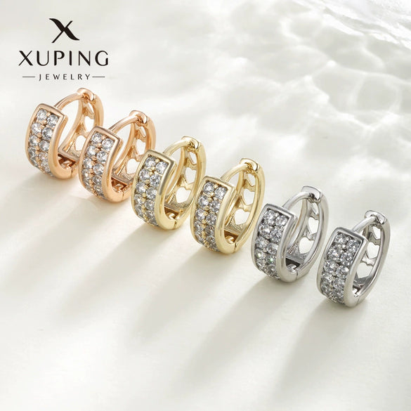 Wholesale Jewelry Copper Zinc Alloy Geometric Double Row Inlaid Zircon Earrings For Women Electroplating Style