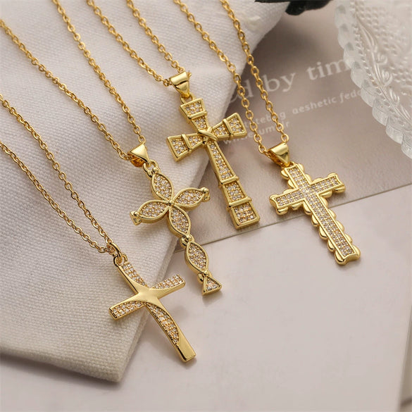 Wholesale Jewelry Copper Zircon Cross Animals Zodiac Microinlay Pendant Necklace