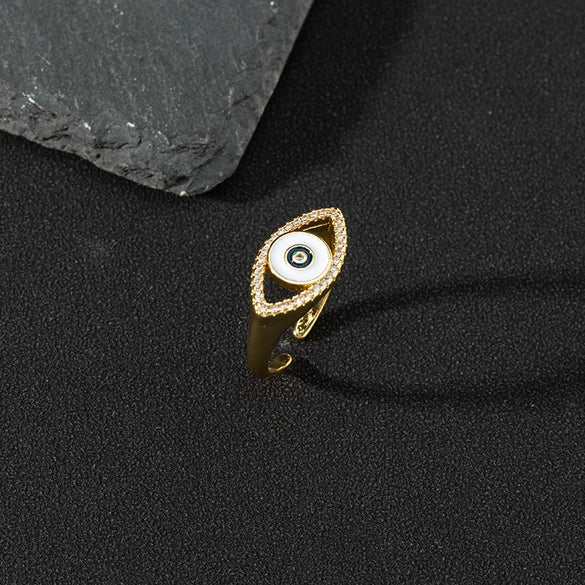 Wholesale Jewelry Copper Zircon Enamel Oil Drop Evil Eye Retro Open Ring For Women Electroplated