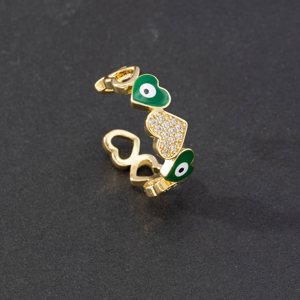 Wholesale Jewelry Copper Zircon Enamel Oil Drop Evil Eye Retro Open Ring For Women Electroplated