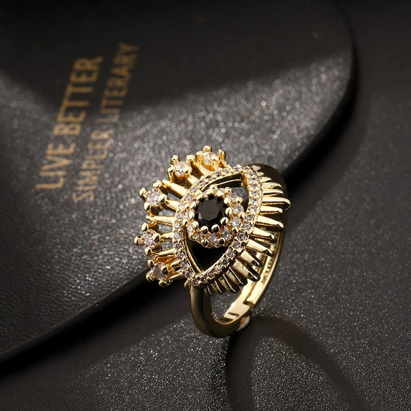 Wholesale Jewelry Copper Zircon Enamel Oil Drop Evil Eye Retro Open Ring For Women Electroplated
