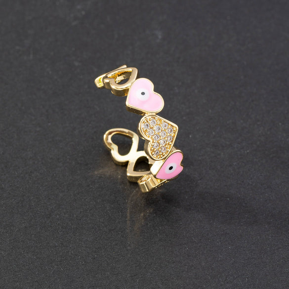 Wholesale Jewelry Copper Zircon Enamel Oil Drop Evil Eye Retro Open Ring For Women Electroplated