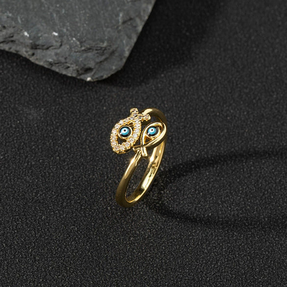 Wholesale Jewelry Copper Zircon Enamel Oil Drop Evil Eye Retro Open Ring For Women Electroplated