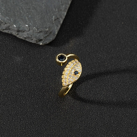 Wholesale Jewelry Copper Zircon Enamel Oil Drop Evil Eye Retro Open Ring For Women Electroplated