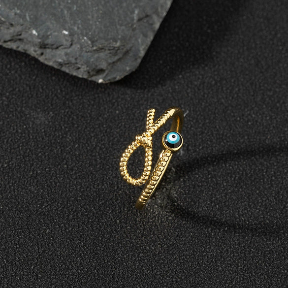 Wholesale Jewelry Copper Zircon Enamel Oil Drop Evil Eye Retro Open Ring For Women Electroplated