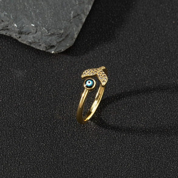 Wholesale Jewelry Copper Zircon Enamel Oil Drop Evil Eye Retro Open Ring For Women Electroplated