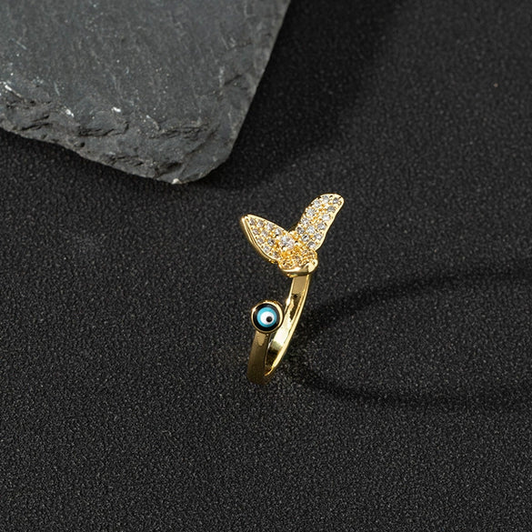 Wholesale Jewelry Copper Zircon Enamel Oil Drop Evil Eye Retro Open Ring For Women Electroplated