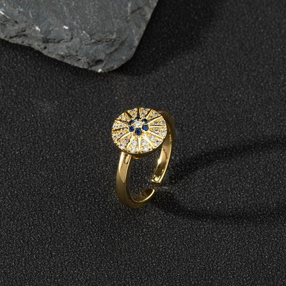 Wholesale Jewelry Copper Zircon Enamel Oil Drop Evil Eye Retro Open Ring For Women Electroplated