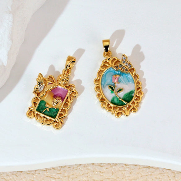Wholesale Jewelry Copper Zircon Flower Oil Drop Pendant Necklace Light Luxury Style