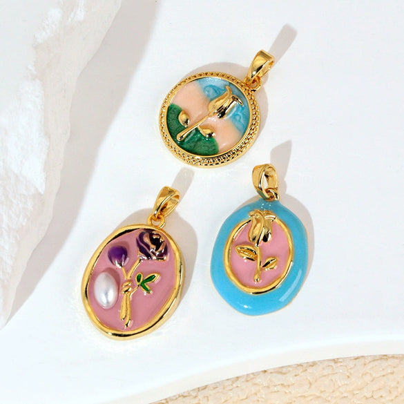 Wholesale Jewelry Copper Zircon Flower Oil Drop Pendant Necklace Light Luxury Style